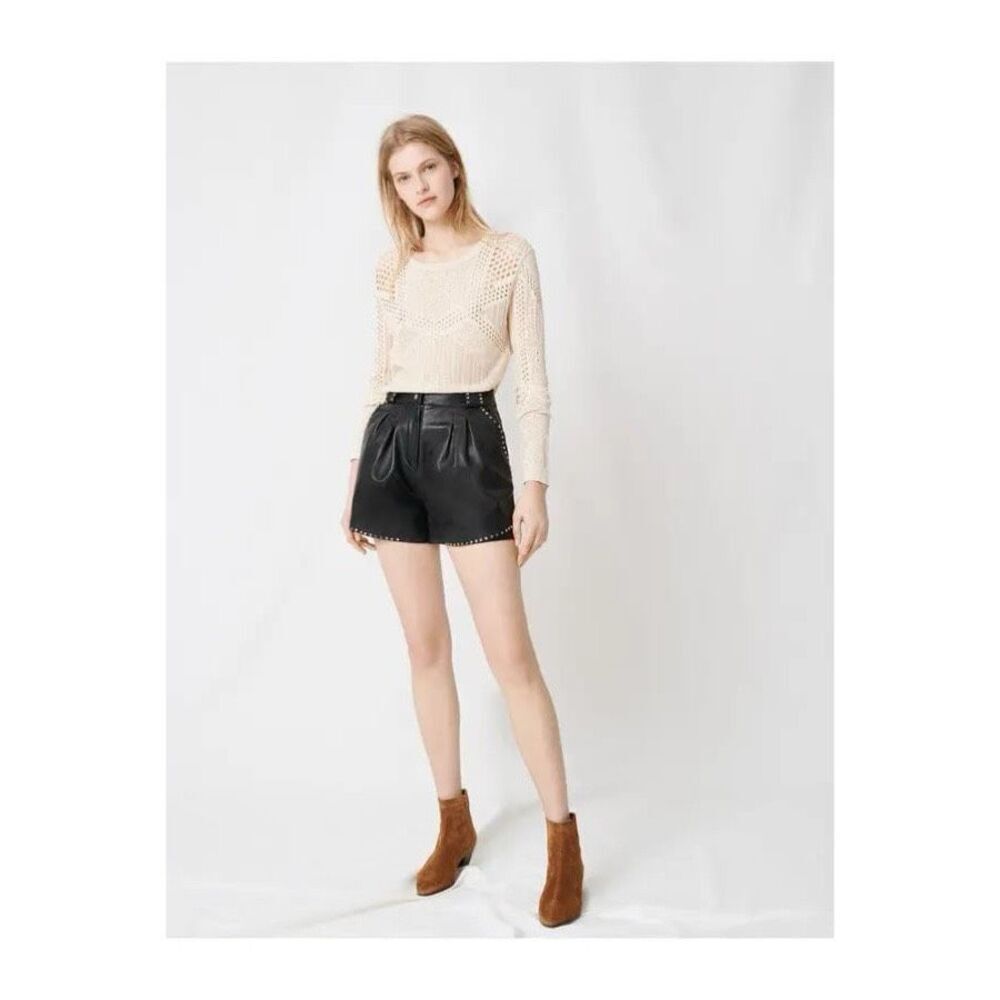 MAJE Ilyad Lamb Leather Studded Shorts - Picture 3 of 14